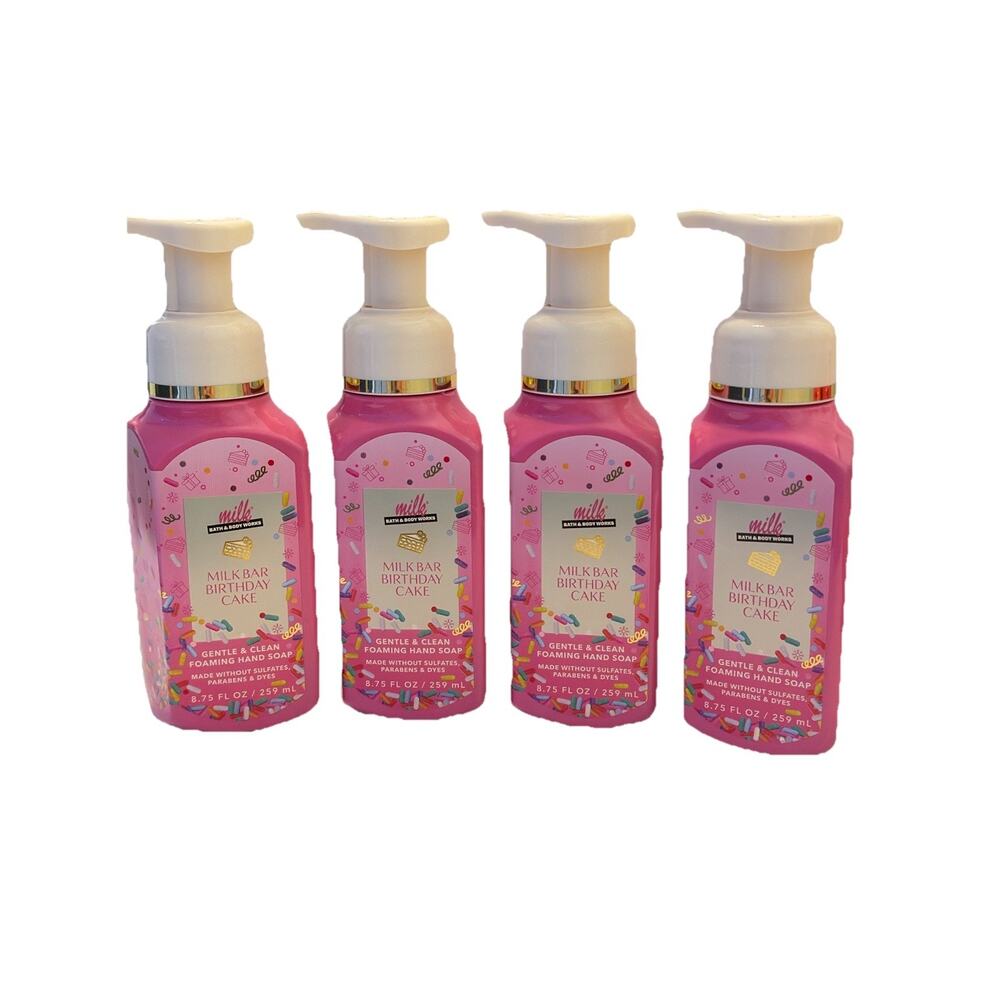 4 X Bath & Body Works MILK BAR BIRTHDAY CAKE Gentle Foaming Hand Soap 8.75 oz
